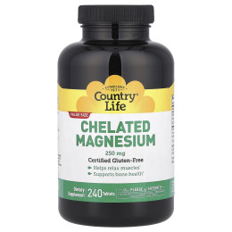 Магній хелат, Chelated Magnesium, Country Life, 250 мг, 240 таблеток