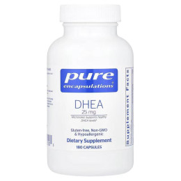 ДГЕА, DHEA, Pure Encapsulations, підтримка імунітету, спалювання жиру, гормонального балансу та емоційного благополуччя, 25 мг, 180 капсул