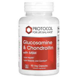 Глюкозамін та хондроїтин з МСМ, Glucosamine & Chondroitin with MSM, Protocol for Life Balance, підтримка суглобів, 90 капсул