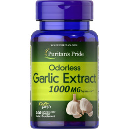 Часник, Odorless Garlic, Puritan's Pride, без запаху, 1000 мг, 100 гелевих капсул швидкого вивільнення