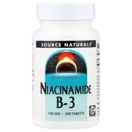 Ниацинамид (В3), Niacinamide B-3, Source Naturals, 100 мг, 250 таблеток