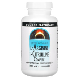 Аргинин цитруллин, L-Arginine L-Citrulline, Source Naturals, комплекс, 1000 мг, 120 таблеток