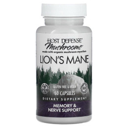Їжовик гребінчастий, Lion's Mane, Fungi Perfecti, Host Defense, підтримка пам'яті та нервів, 1 г, 60 вегетаріанських капсул