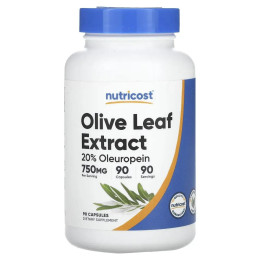 Листя оливи 20% олеуропеїну для крові Nutricost (Olive Leaf, 20% Oleuropein) 750 мг 90 капсул