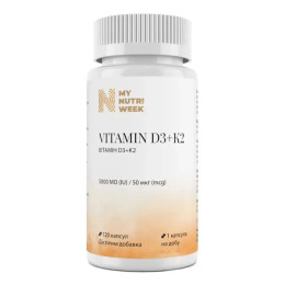 Витамин D3+K2, Vitamin D3+K2, My Nutri Week, 5000 МЕ/50 мкг, 120 капсул
