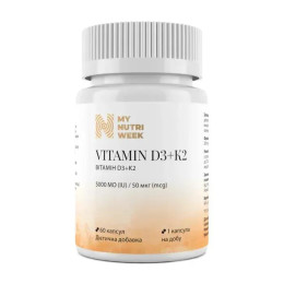 Витамин D3+K2, Vitamin D3+K2, My Nutri Week, 5000 МЕ/50 мкг, 60 капсул