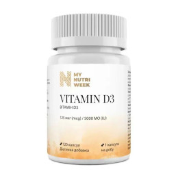 Витамин D3, Vitamin D3, My Nutri Week, 125 мкг (5000 МЕ), 120 капсул