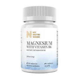 Магний и витамин В6, Magnesium with Vitamin B6, My Nutri Week, 200 мг, 100 таблеток (50 мг в таблетке)