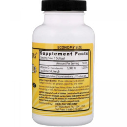 Витамин Д3, Vitamin D3, Healthy Origins, 5000 МЕ, 360 желатиновых капсул