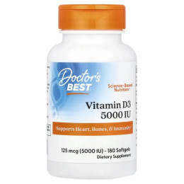 Витамин Д3 Doctor's Best (Vitamin D3) 125 мкг 5000 МЕ 180 мягких таблеток