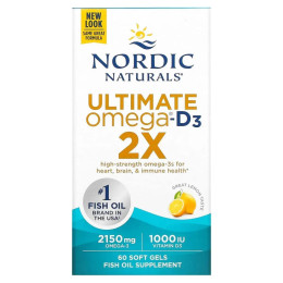 Ultimate Omega2X з вітаміном D3, смак лимону, Nordic Naturals, 60 м'яких капсул