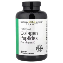 Гідролізовані колагенові пептиди + вітамін С тип 1 і 3 California Gold Nutrition (Hydrolyzed Collagen Peptides + Vitamin C Type I & III) 6000 мг 250 таблеток