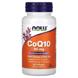 Коэнзим Q10 и рыбий жир Омега-3 Now Foods (CoQ10 with Omega-3) 60 мягких капсул