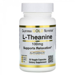 L-теанін, L-theanine California Gold Nutrition AlphaWave 100 mg 30 Veggie Capsules California Gold Nutrition