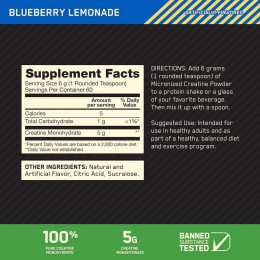 Креатин моногідрат Optimum Nutrition Creatine Micronized Powder 360 г, Blueberry Lemonade Optimum Nutrition