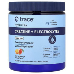 Креатин моногідрат та електроліти Trace Minerals Research Hydro Pak, Creatine + Electrolytes 240g (Orange Mango) Trace Minerals Research