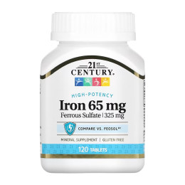 Iron 65 mg Ferrous Sulfate 325 mg - 120 tabs 21st Century