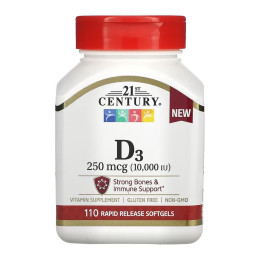 D3 250 mcg (10,000 IU) - 110 softgels 21st Century