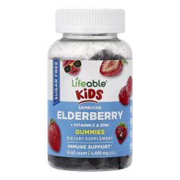 Sambucus Elderberry + Vitamin C and Zinc Kids Sugar Free - 60 gummies Lifeable