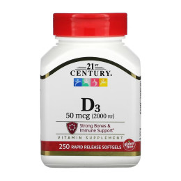 D3 50 mcg (2000 IU) - 250 softgels 21st Century