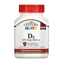 D3 125 mcg (5000 IU) - 110 softgels 21st Century