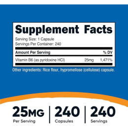 Вітамін B6 Nutricost Vitamin B6, Pyridoxine HCl, 25 mg, 240 Capsules