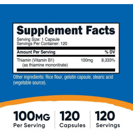 Vitamin B1, 100 mg, 120 Capsules Nutricost