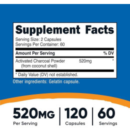 Активоване вугілля Nutricost Activated Charcoal, 120 Capsules (260 mg per Capsule)