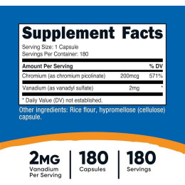 Ванадій Nutricost Vanadium, 2 mg, 180 Capsules