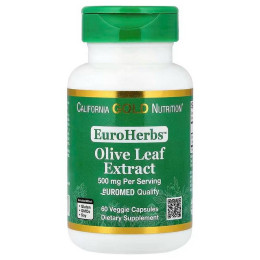 Экстракт листьев оливы California Gold Nutrition EuroHerbs™, Olive Leaf Extract, Euromed Quality, 500 mg, 60 Veggie Capsules California Gold Nutrition