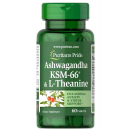 Экстракт ашваганды Puritan's Pride Ashwagandha KSM-66 & L-Theanine 60 таблеток Puritan's Pride