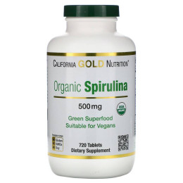 Спирулина Organic Spirulina USDA Certified 500 mg 720 Tablets California Gold Nutrition