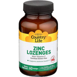 Цинк и витамин С, вишневый вкус Zinc Lozenges, with Vitamin C, Cherry Flavor, 60 Lozenges Country Life