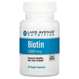 Біотин Biotin, 5,000 mcg, 30 Veggie Capsules Lake Avenue Nutrition