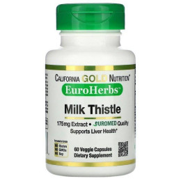 Экстракт расторопши California Gold Nutrition Milk Thistle Extract, EuroHerbs, European Quality, 175 mg, 60 Veggie Capsules California Gold Nutrition