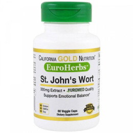 Зверобой St. John's Wort Extract, EuroHerbs, European Quality 300 mg 60 Veggie Caps California Gold Nutrition
