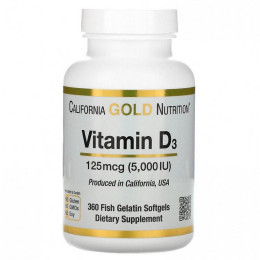 Витамин D3 California Gold Nutrition Vitamin D3 5000 IU 360 Fish Gelatin Softgels California Gold Nutrition