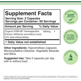 Ашваганда Double Wood Supplements Ashwagandha KSM-66 600 mg (на 2 капсулы), 120 capsules. Double Wood Supplements