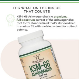 Ашваганда Double Wood Supplements Ashwagandha KSM-66 600 mg (на 2 капсулы), 120 capsules. Double Wood Supplements