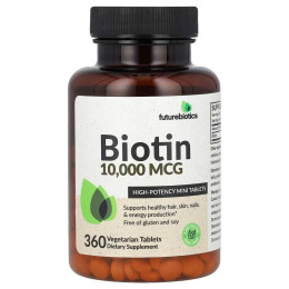 Биотин Futurebiotics Biotin, High Potency, 10,000 mcg, 360 Vegetarian Tablets FutureBiotics