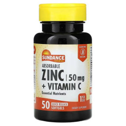 Цинк + Вітамін С Sundance Vitamins Absorbable Zinc + Vitamin C, 50 Quick Release Softgels