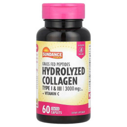Гидролизованный коллаген + витамин С Sundance Vitamins Hydrolyzed Collagen Type I & III + Vitamin C, 60 Coated Caplets