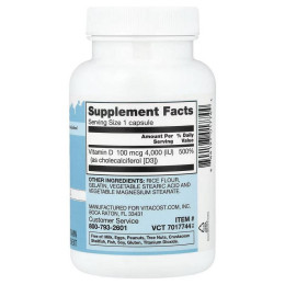 Vitamin D3, 100 mcg (4,000 IU), 100 Capsules Vitacost