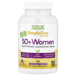 Комплекс мультивітамінів для жінок 50+ Super Nutrition 50+ Women Multivitamin + Supporting Herbs, Mixed Berry , 90 Chewable Super Nutrition