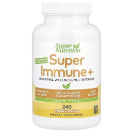 Комплекс мультивітамінів Super Nutrition Super Immune+ Multivitamin with Vitamin C, Vitamin D, and Beta Glucan, Iron Free, 240 Super Nutrition