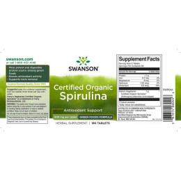 Certified Organic Spirulina 500 mg 180 Tabs Swanson