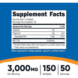 MCT Oil, 150 Softgels (1,000 mg per Softgel) Nutricost