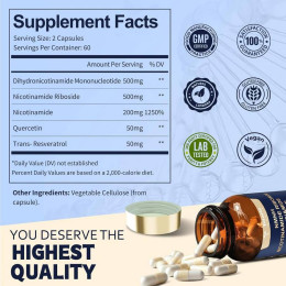 Нікотинамід рибозид, кверцетин та ресвератрол Totaria Health NMNNH Nicotinamide Riboside Nicotinamide Quercetin Resveratrol 120