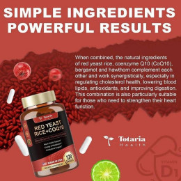 Красный дрожжевой рис с коэнзимом Q10 Totaria Health Red Yeast Rice + COQ 10 120 caps 60 serv