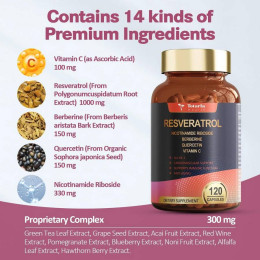 Ресвератрол + никотинамид + берберин + кверцетин + витамин C Totaria Health Resveratrol Nicotinamide Berberine Quercetin Vtamin C